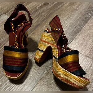 Marc By Marc Jacobs Striped Fabric Platform Sandals w/ ankle ties. Size 37/6.5.